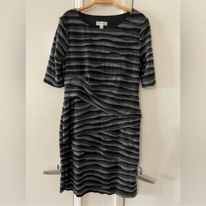 dressbarn Black and Gray Patterned Long Sleeve Dress